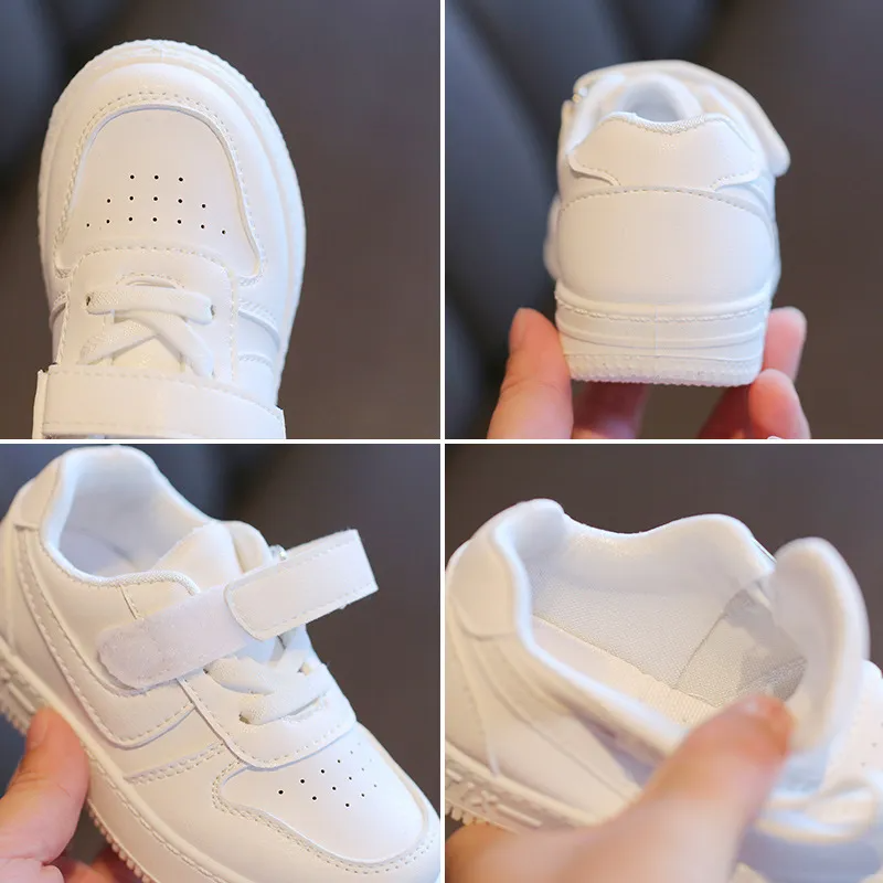 Kids Boys Girls Spring Autumn Fashion Casual White Lace-Up Velcro Low Top Flat Sneakers Shoes