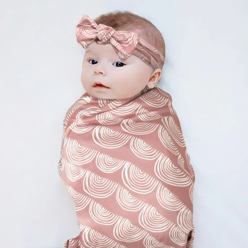 Toddlers Newborn Baby Fashion Print Swaddle Blanket Wrapping Towel And Headband Hat 3pcs Set