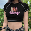 Fashion Casual Ladies Letter Print Round Neck Short Sleeve Crop Tops