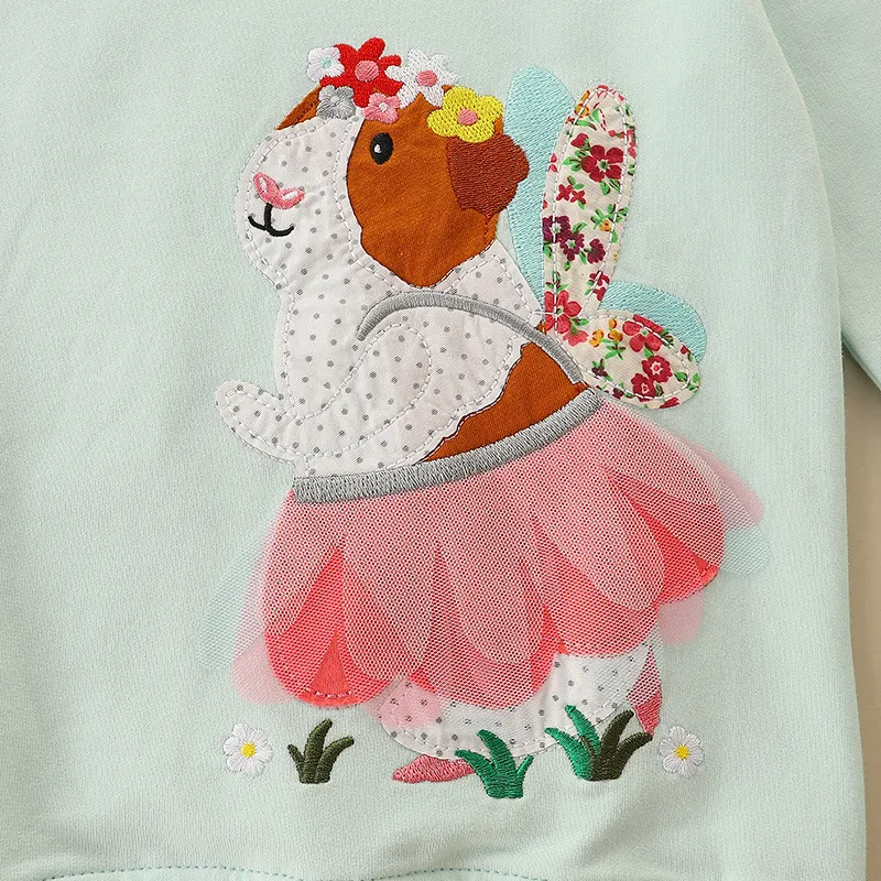 Kids Toddler Girls Autumn Winter Fashion Casual Cute Embroidery Cartoon Puppy Print Round Neck Sweatshirts