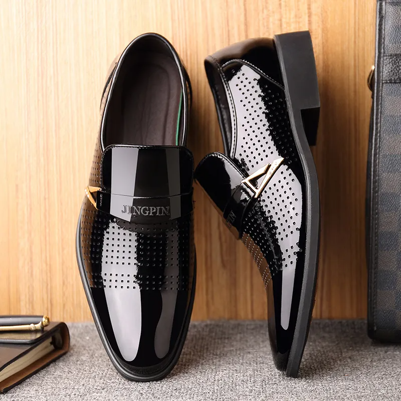 Men'S Fashion Pointed Toe Hollow Breathable Pu Leather Shoes