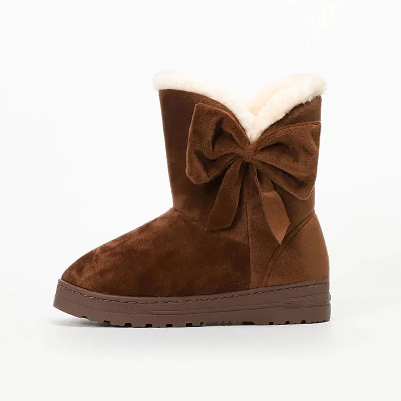 Women Winter Bow Decor Fleece Lined Plush Snow Short Boots