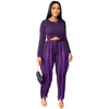 Women Solid Color Crewneck Long Sleeve Top And Tassel Pants Fashion Two-Piece Set