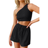 Women'S Fashion One-Shoulder Crop Top + Shorts Two-Piece Set