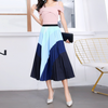 Summer Casual Women Ripple Color Matching Printing Pleated Skirt