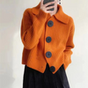 Women Fashion Winter Solid Color Button Lapel Knitted Sweater