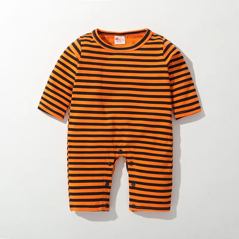 Kids Baby Girls Boys Autumn Winter Fashion Casual Cute Halloween Stripe Pumpkin Pattern Romper Set