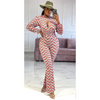 Women Hollow Waist Pleated Printed Flared Pants Jumpsuit