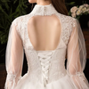 Women Elegant Stand Collar Long Sleeve Wedding Gown