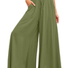 Women Fashion Casual Solid Color Elastic Waist Wide Leg Pants