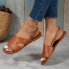 Women Fashion Plus Size Solid Color Round Toe One-Toe Buckle Flat PU Sandals