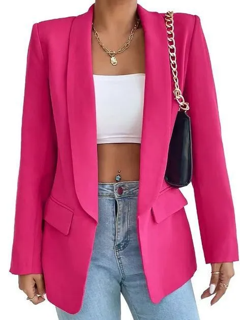 (Buy 1 Get 1) Women Solid Color Casual Lapel Long Sleeve Blazer Coat