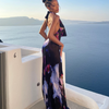 Women Elegant Summer Vacation Backless Halter Neck Floral Printing Sexy Drop Collar Boho Maxi Dress