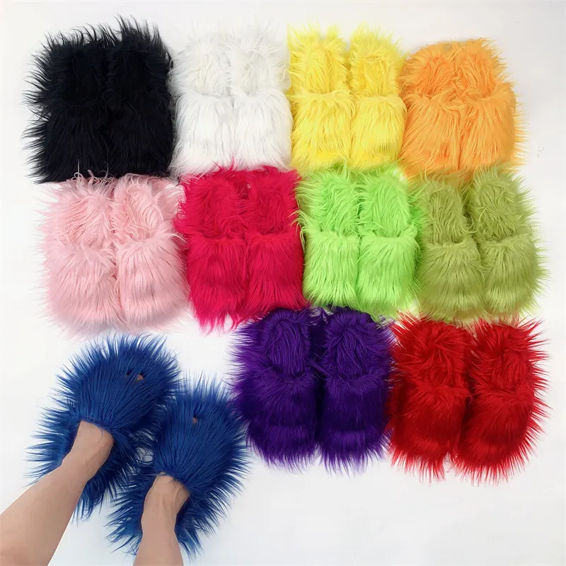 Slippers Imitation Fur Long Hair Edgy Girl Y2k Plush Slippers