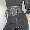 Women Fashion Lace Stitching Strap Pu Slim Defined Waist Stretchy Belt