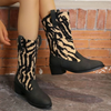 Women Fashion Plus Size Ethnic Style Floral Embroidery Stripe Mid-Calf Boots