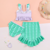 Children Kids Baby Fashion Girls Fish Scale Print Split Swimsuit 3pcs Set