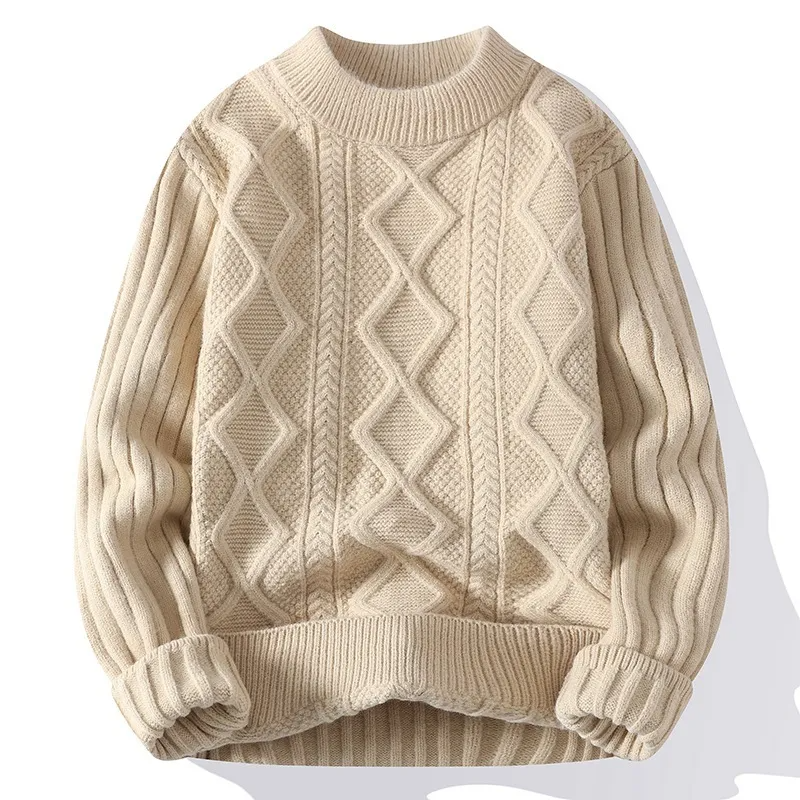 Men Autumn Winter Fashion Casual Simple Solid Color Round Neck Loose Knitwear