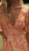 Women Fashion Vacation Sexy Floral Printing Flare Sleeve Backless V-Neck Dress