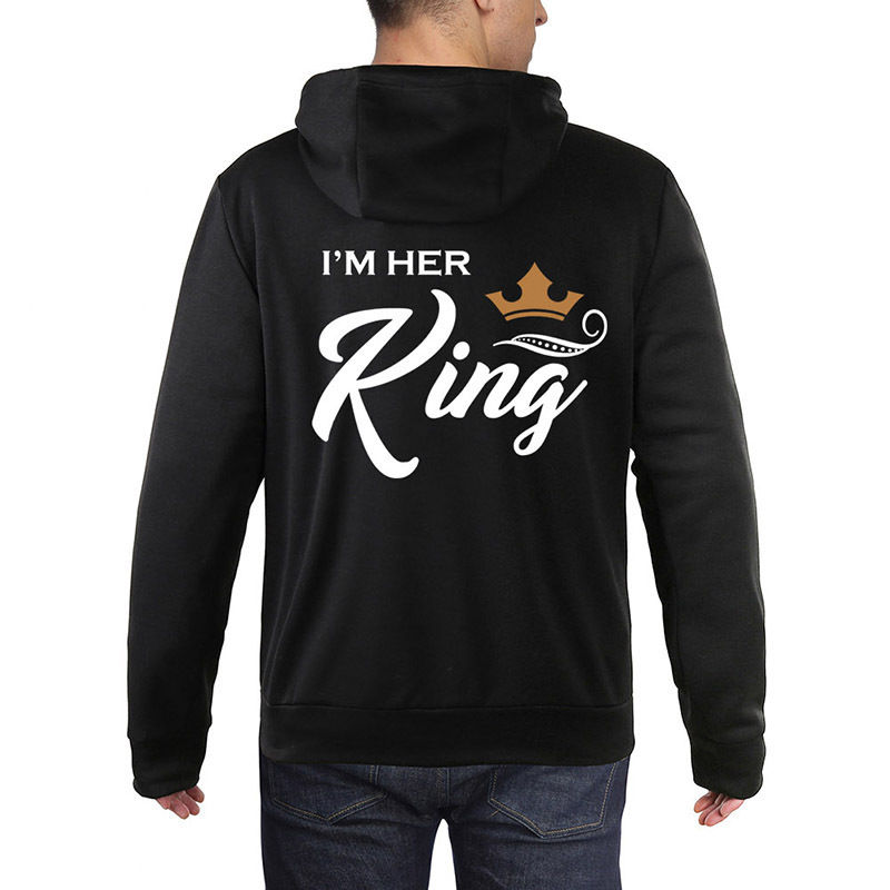 Couple Outfit Her King His Queen Letter Printed Couple Hooded Sweatshirt