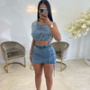 Fashion Women Summer Elastic Two-Piece Sexy Denim Set