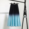 Fashion Women Color Matching Casual Elastic Waist Midi Pleated Skirt