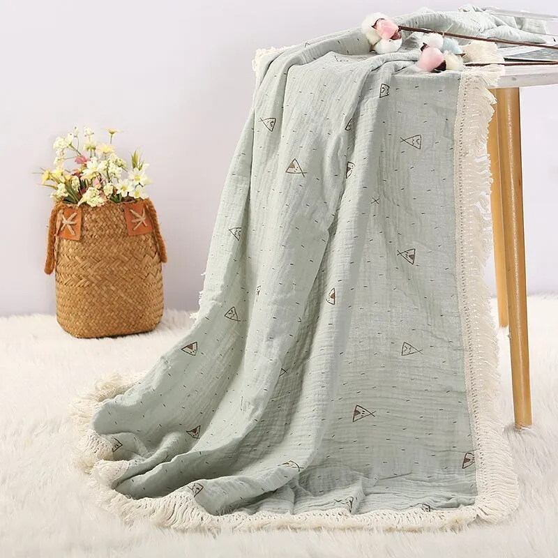 Baby Floral Swaddle Blanket Cotton Muslin Sqaddles With Tassels (100*120cm )