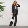 Women Fashion Casual Stripe Suit Jacket Straight Wide Pants Two-Piece Set