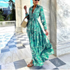 Women Ramadan /Eid Fashion Boho Paisley Printing Long Sleeve Dress