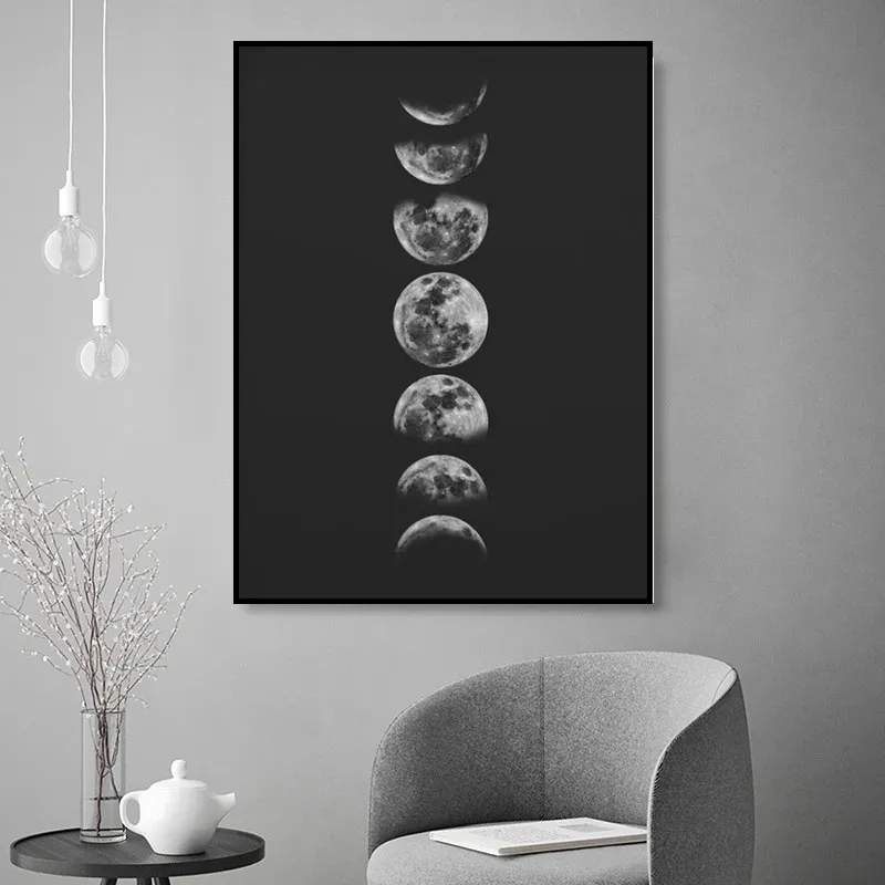 (Buy 1 Get 1) Minimalist Black White Full Moon Pattern Living Room Decoration Painting Core