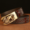 Men Fashion Casual Business Solid Color Embossed Leather Dragon Metal Buckle Belt