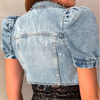 2 Pieces  Women Fashion Vintage Frayed Denim Short Sleeve Single-Breasted Jacket