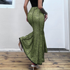 Women'S Fashion Temperament Printing Stitching Lace High Waist Mermaid Long Skirt