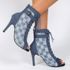 Women Fashion Sexy Plus Size Lace-Up Suede Checkerboard Peep Toe High Heels