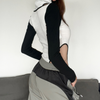 Women Edgy Color Blocking Long Sleeve Cut Out Patchwork Bodysuit