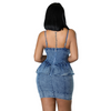 Women Slim Elastic Sexy Zipper Suspenders Ruffle Denim Dress