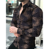 Men Fashion Casual 3D Maple Leaf Print Long Sleeve Lapel Shirt