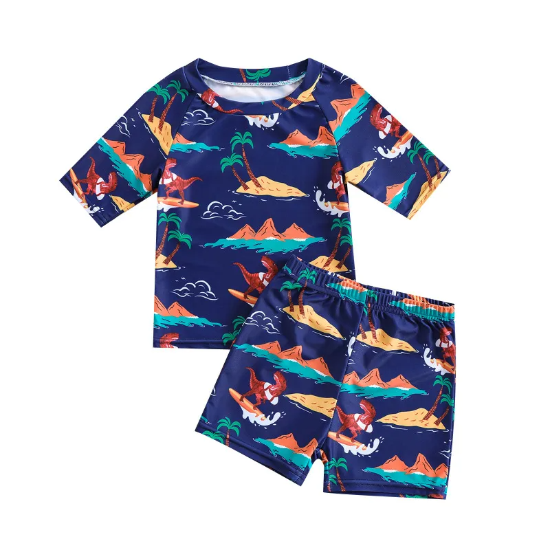 Toddlers Newborn Baby Fashion Boys Cartoon Dinosaur Printed Swimsuit 2pcs Set