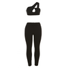 Women Fashion Sexy Solid Color Diagonal Shoulder Crop Cut Out Top Tight Defined Waist Pants Two-Piece Set