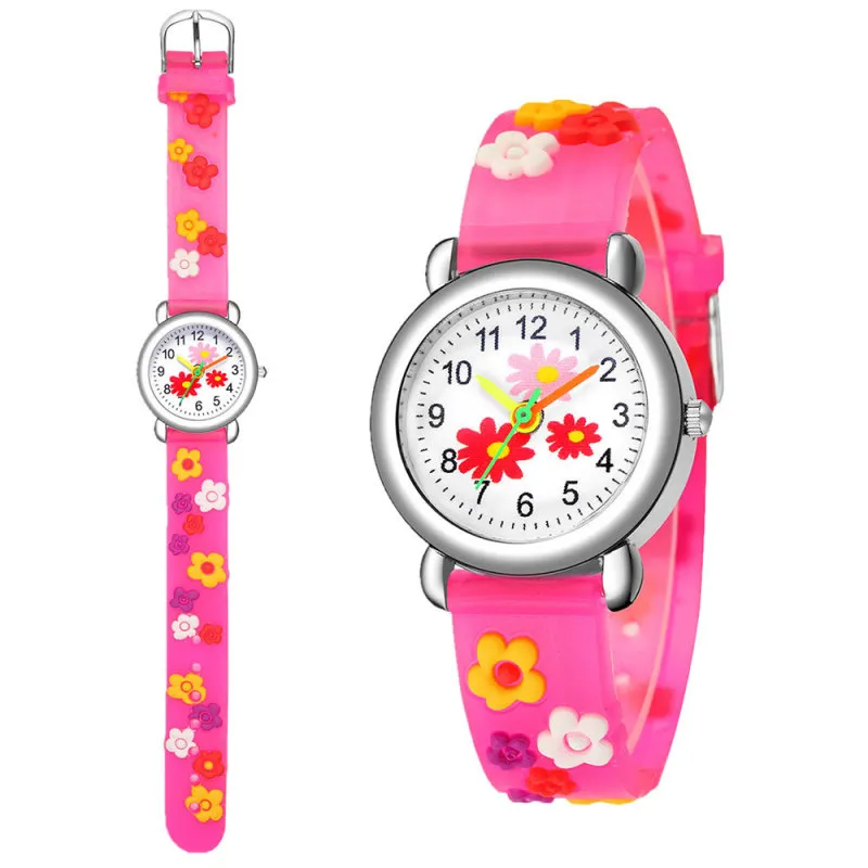 Kids Cartoon Watch 3d Embossed Bump Cute Floral Pattern Plastic Strap Watch