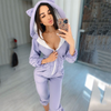 Women Fashion Casual Solid Color Ear Design Hooded Sports Casual Jumpsuits