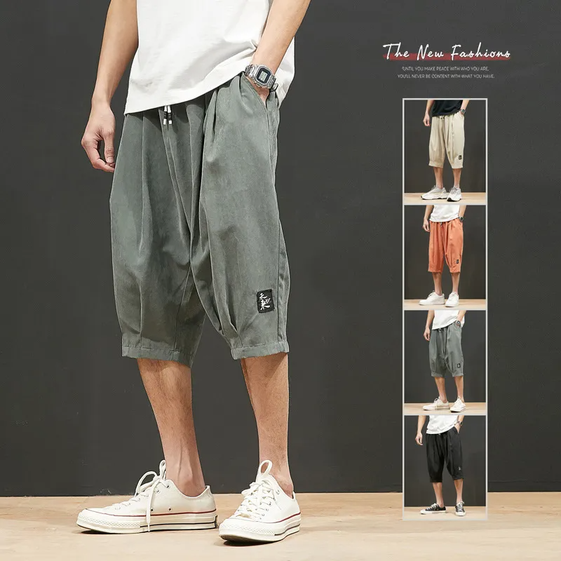 Men Casual Solid Color Drawstring Large Size Loose Shorts