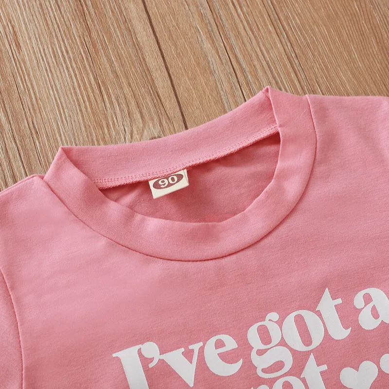 Kids Toddler Big Girls Fashion Casual Cute Solid Color Letter Round Neck Short Sleeve T-Shirt