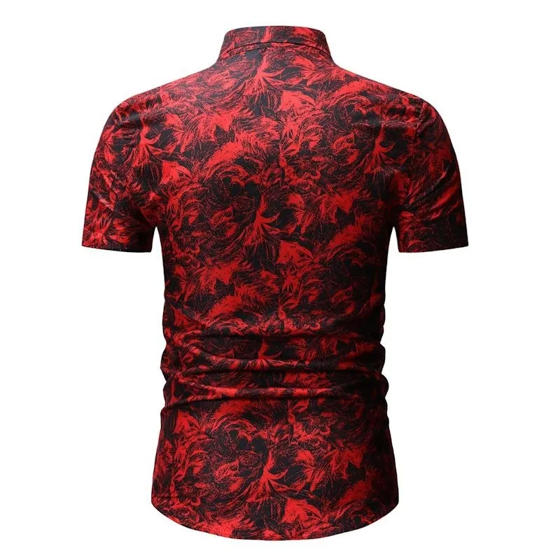 Men Fashion Casual 3D Tiny Flower Print Short Sleeve Lapel Shirt