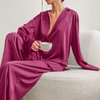 Women'S Fashion Faux Silk Shirt Thin Pajamas Two-Piece Set