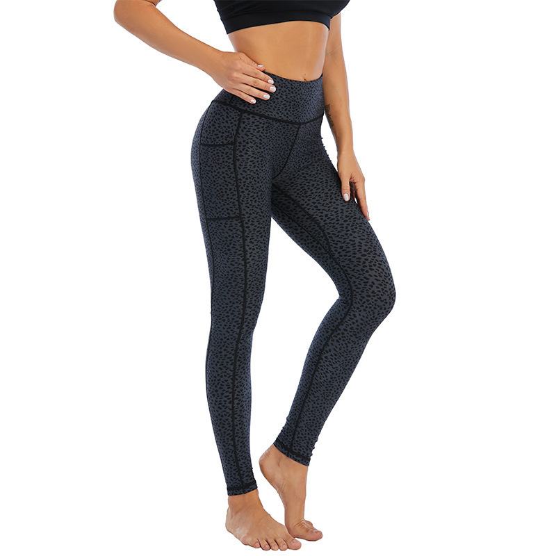 Women Casual High Waist Leopard Printed Quick Drying Pocket Yoga Leggings