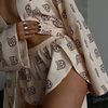 Loose Printed Women'S Casual Lace Up Long Sleeve Pajamas High Waist Shorts Set Homewear