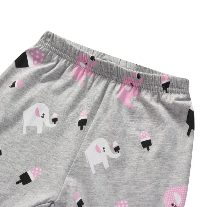 2 Pcs Girls Elephant Print Sleepwear Suit