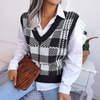 Women Fashion Casual Color Block Plaid Knitted Vest Sweater