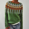 Women Fashion Round Neck Color Matching Knitted Long Sleeve Sweater